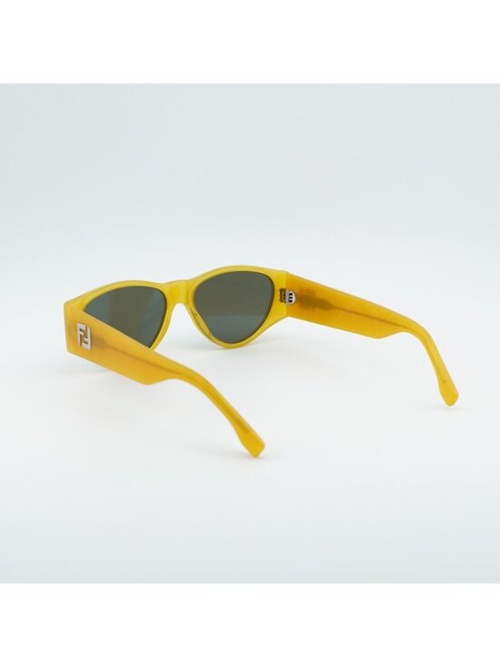 Fendi FE40158I 39N Sunglasses Shiny Yellow Oval Frame, Green Lenses main image 4